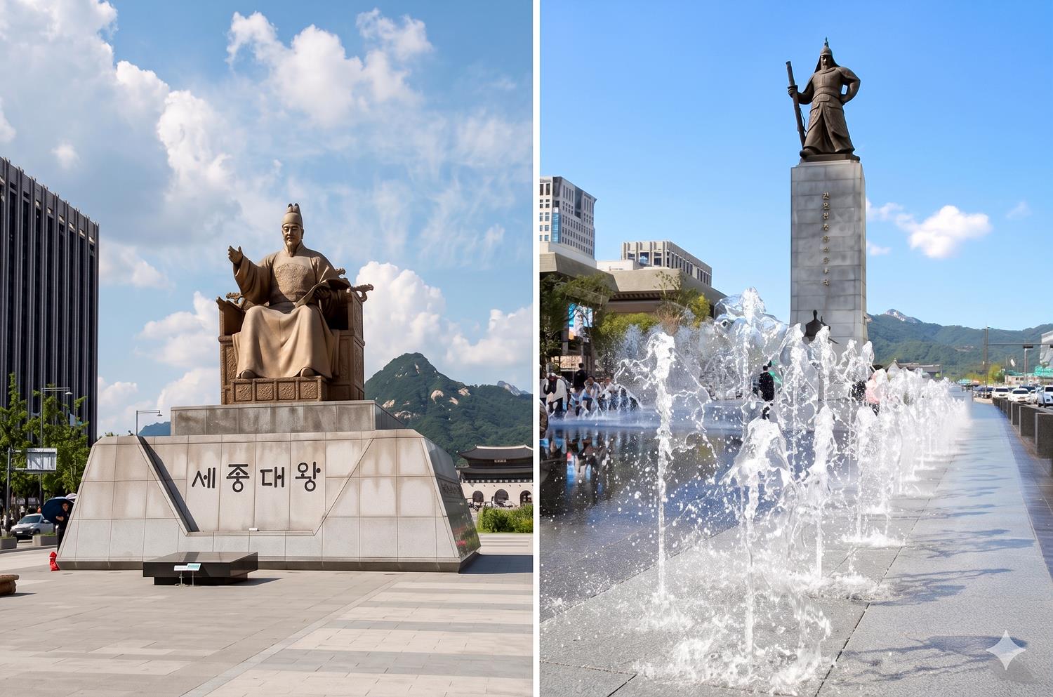 King Sejong and Admiral Yi Sun-sin statues on Gwanghwamun Square